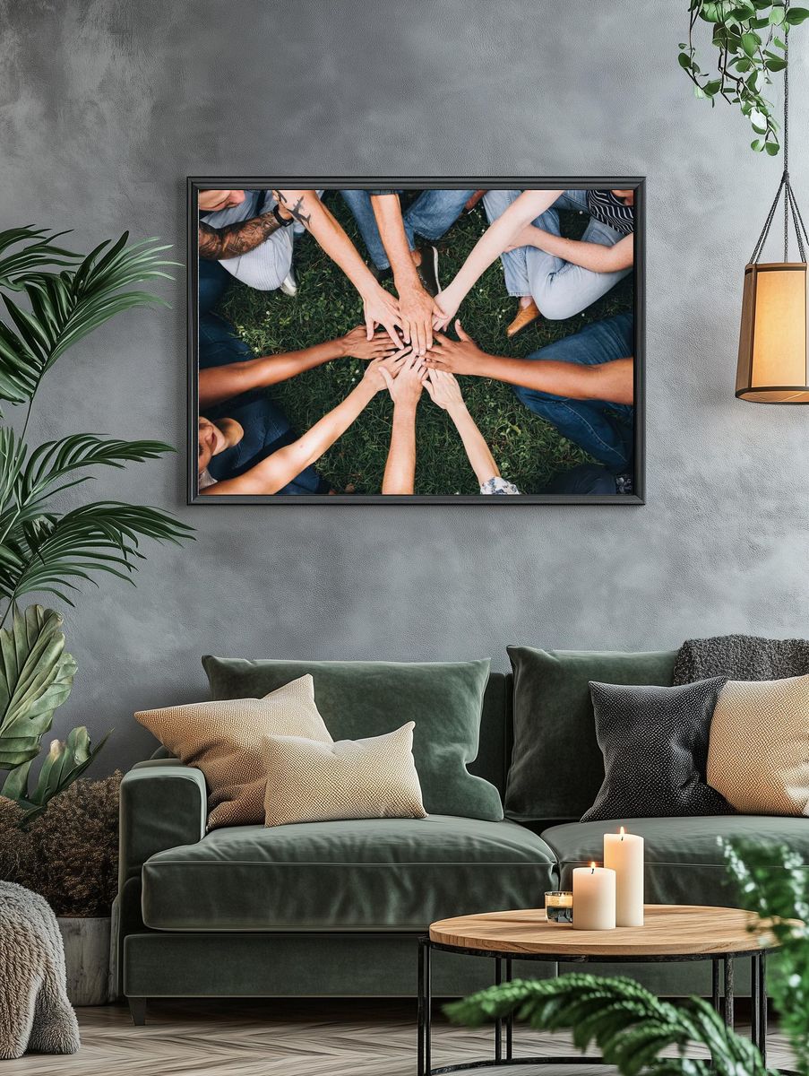People stacking hands together park. — room view 4