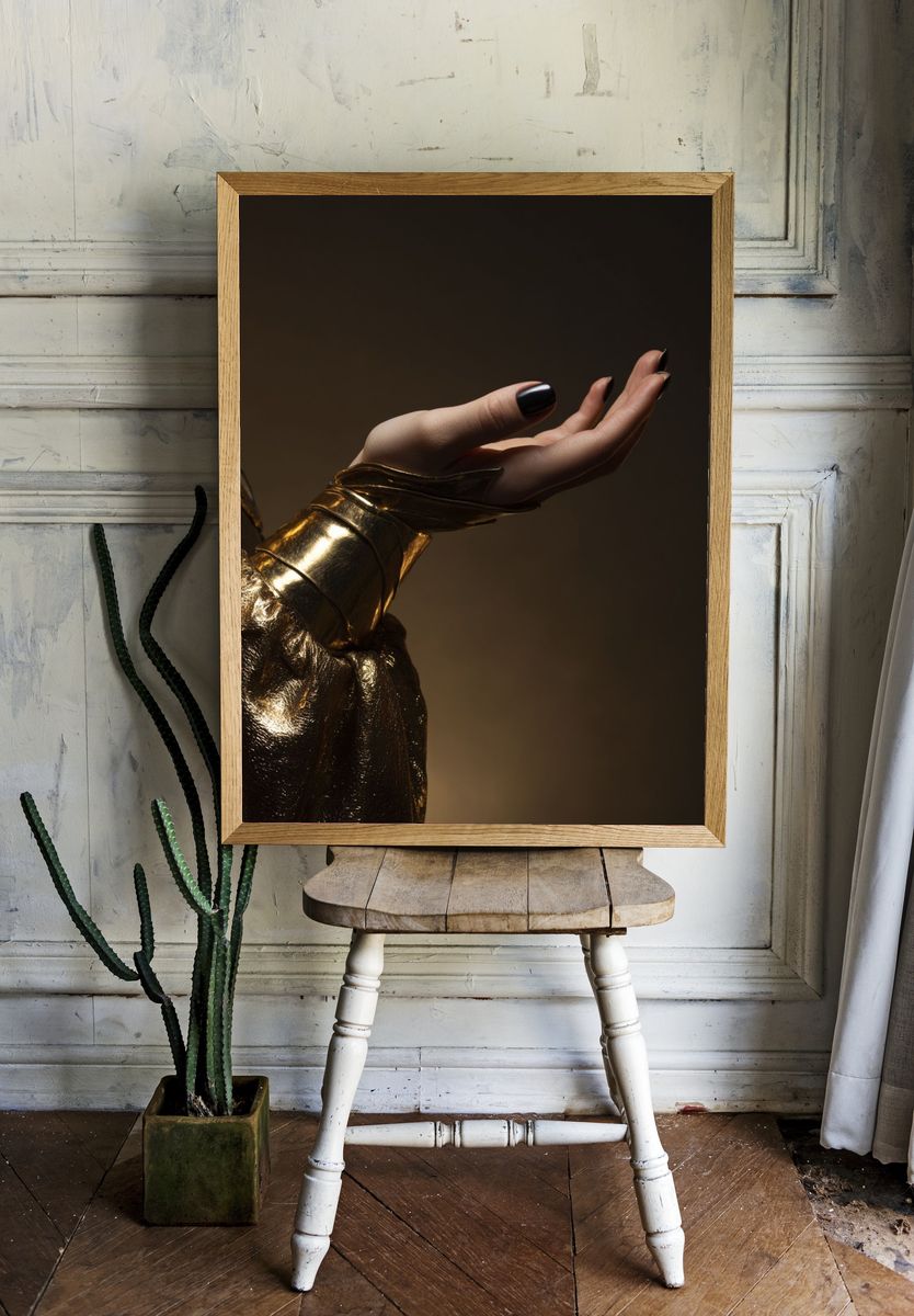 Golden Hand Gesture Photography Poster. room preview