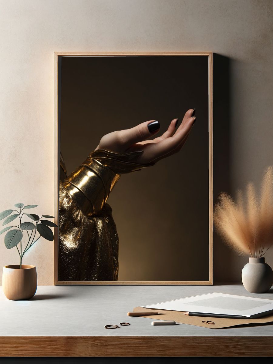 Golden Hand Gesture Photography Poster. — room view 2