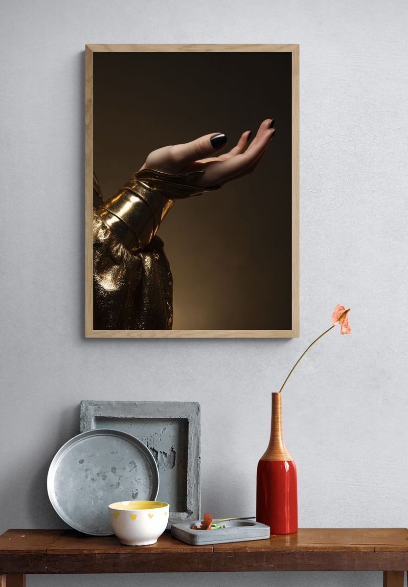 Golden Hand Gesture Photography Poster. — room view 3