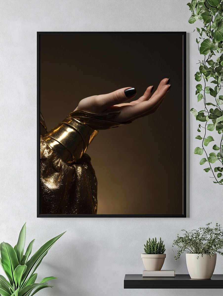 Golden Hand Gesture Photography Poster. — room view 4