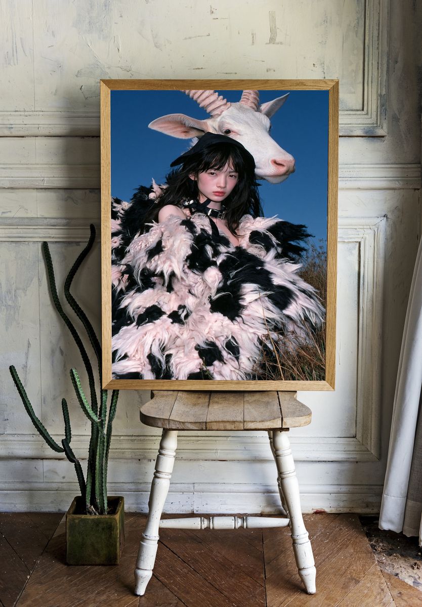 Surreal Goat Portrait Print. — room view 1