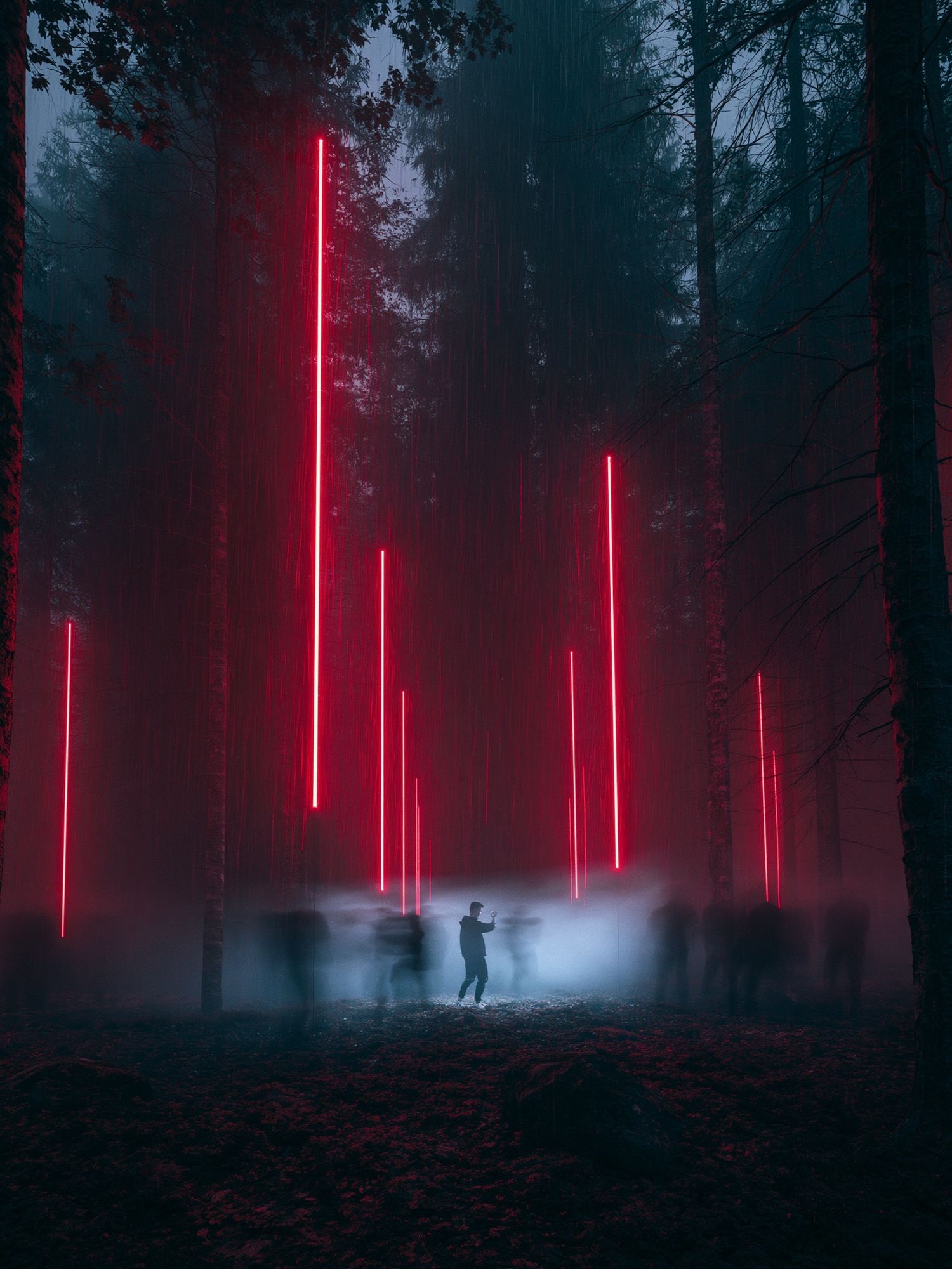 Neon Forest Light Installation Poster. poster — photography art