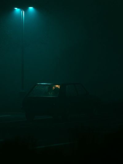 Nocturnal Car in Fog Photography Poster.