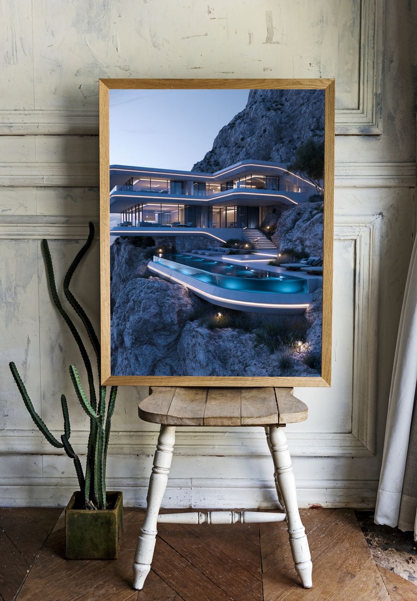 Cliffside Modern Villa Photography Poster. — room view 1