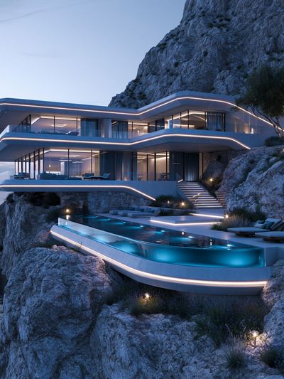 Cliffside Modern Villa Photography Poster.