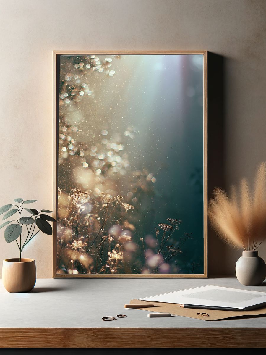 Sunlit Meadow Bokeh Photography Poster. — room view 2