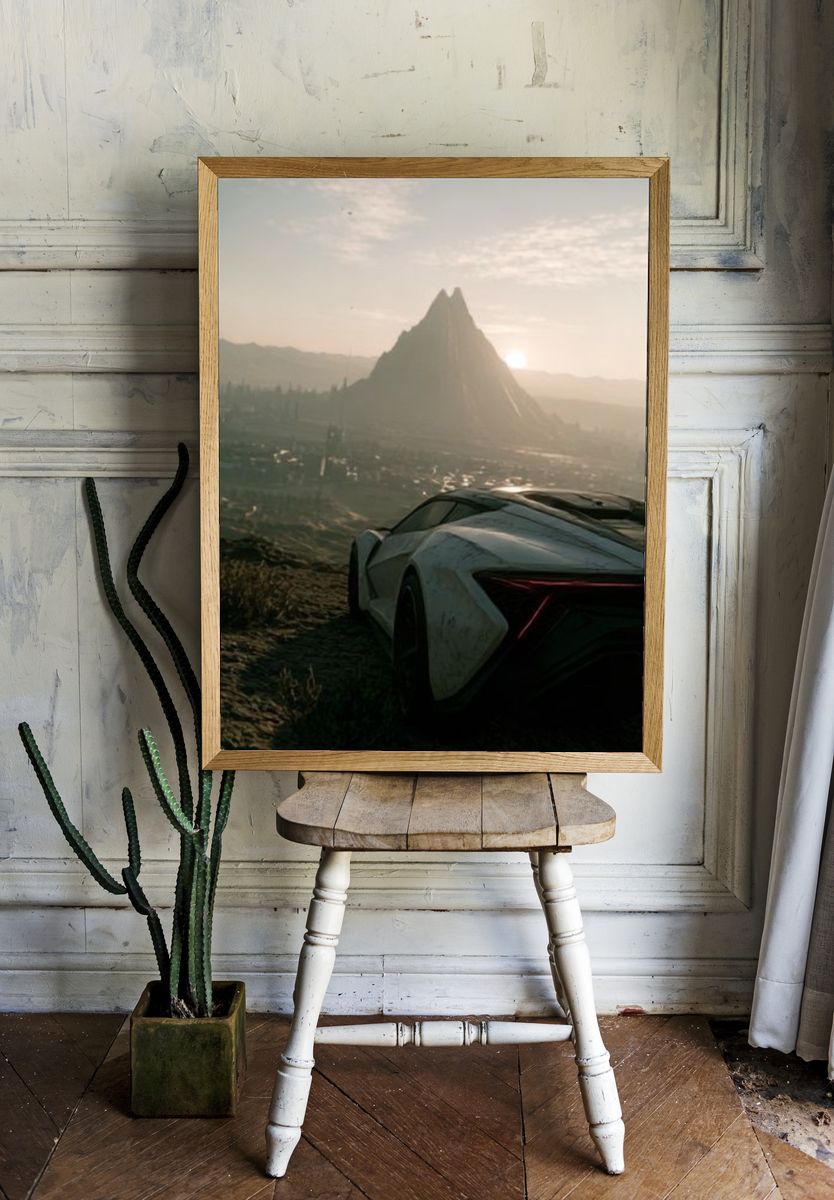 Futuristic Car at Sunrise Poster. room preview