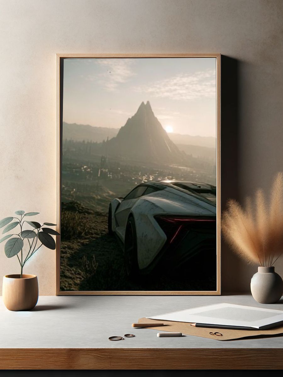 Futuristic Car at Sunrise Poster. — room view 2