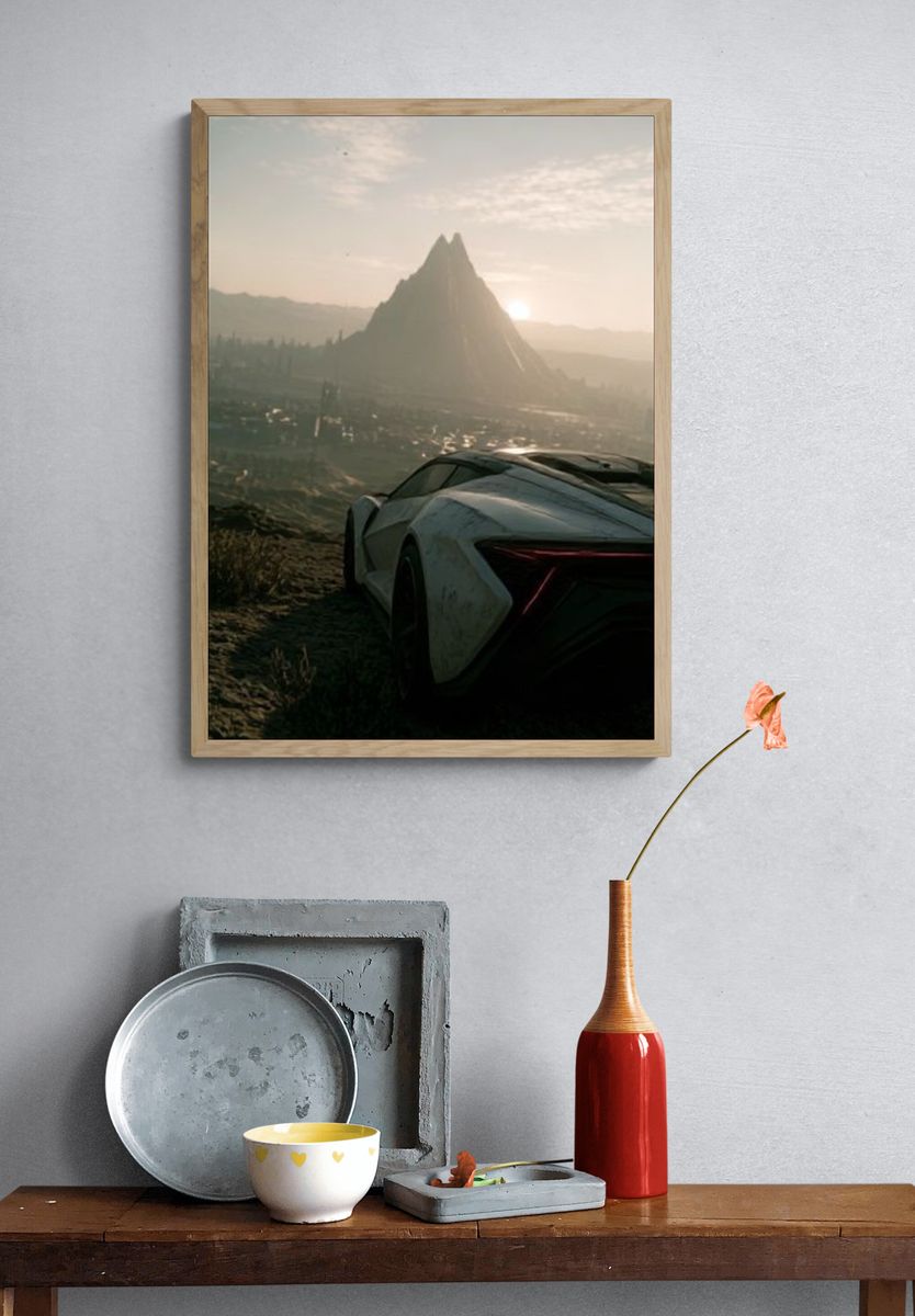 Futuristic Car at Sunrise Poster. — room view 3