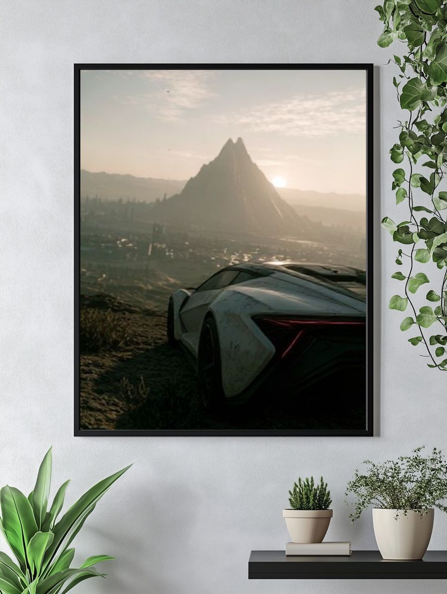 Futuristic Car at Sunrise Poster. — room view 4