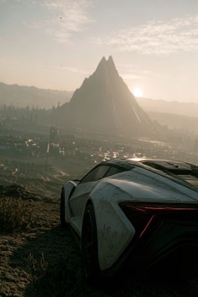 Futuristic Car at Sunrise Poster. poster