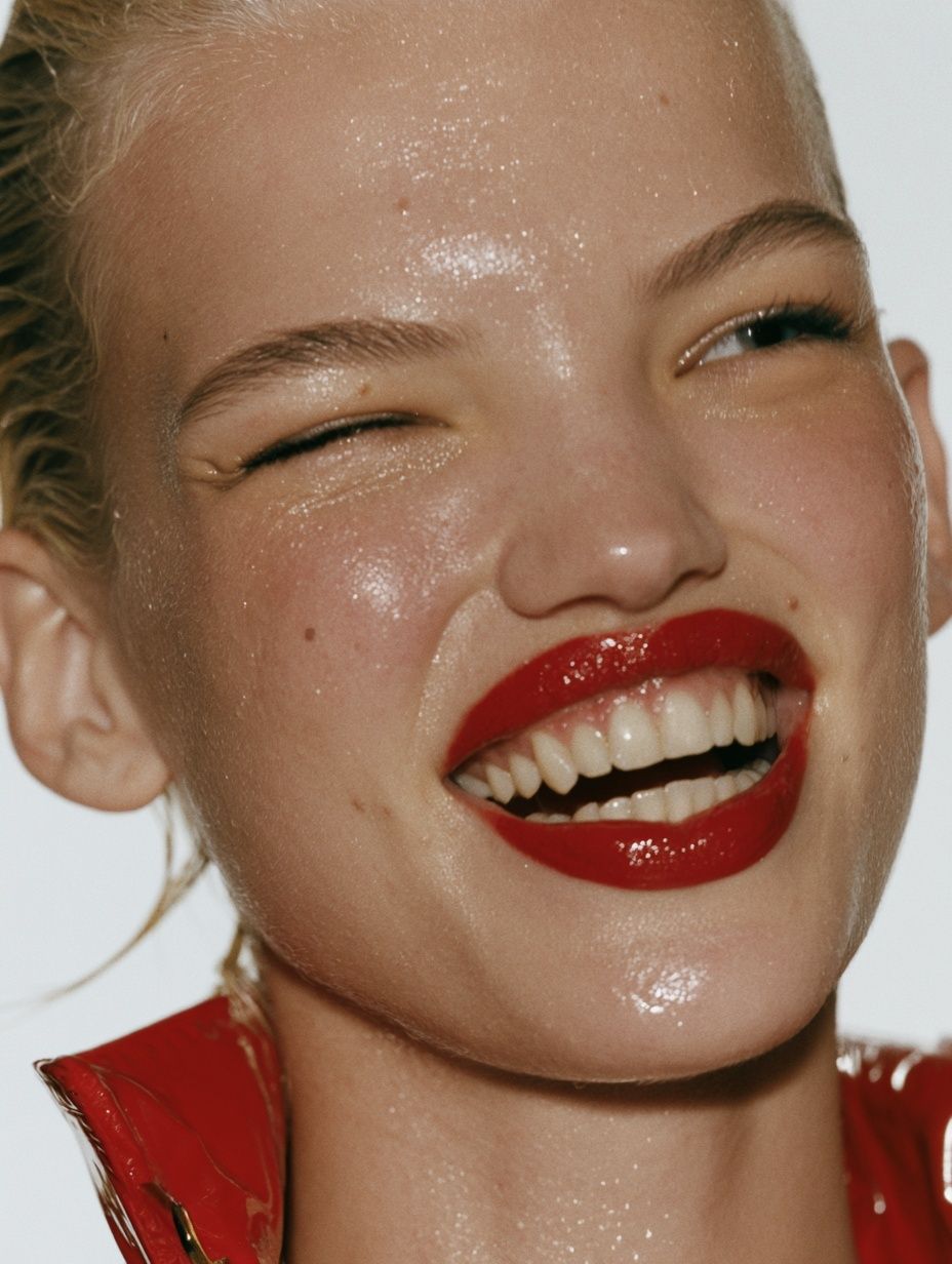 Glossy Red Lips Portrait Poster. poster detail
