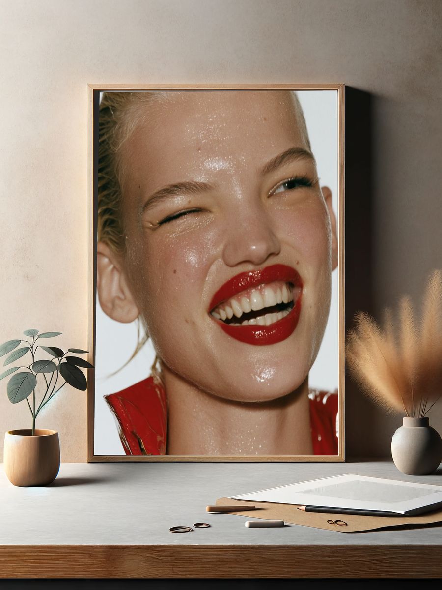 Glossy Red Lips Portrait Poster. — room view 2