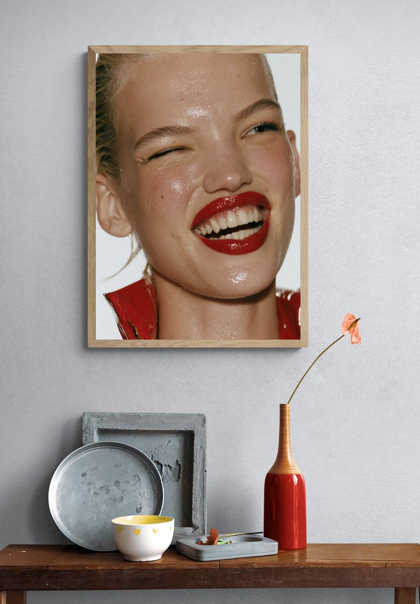 Glossy Red Lips Portrait Poster. — room view 3