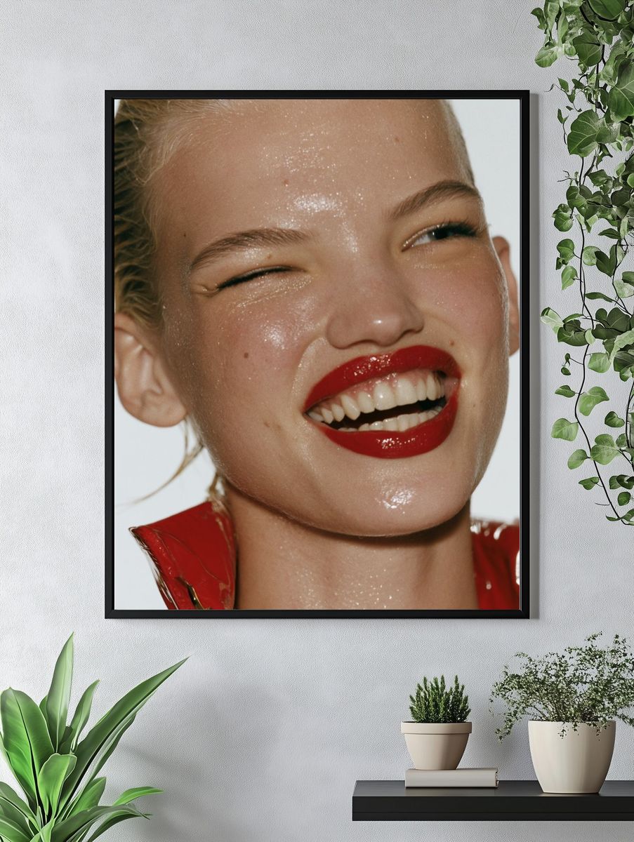 Glossy Red Lips Portrait Poster. — room view 4