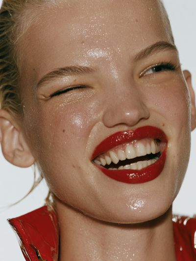 Glossy Red Lips Portrait Poster.
