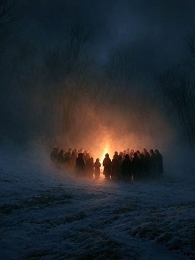 Winter Bonfire Gathering Photography Poster. poster — photography art