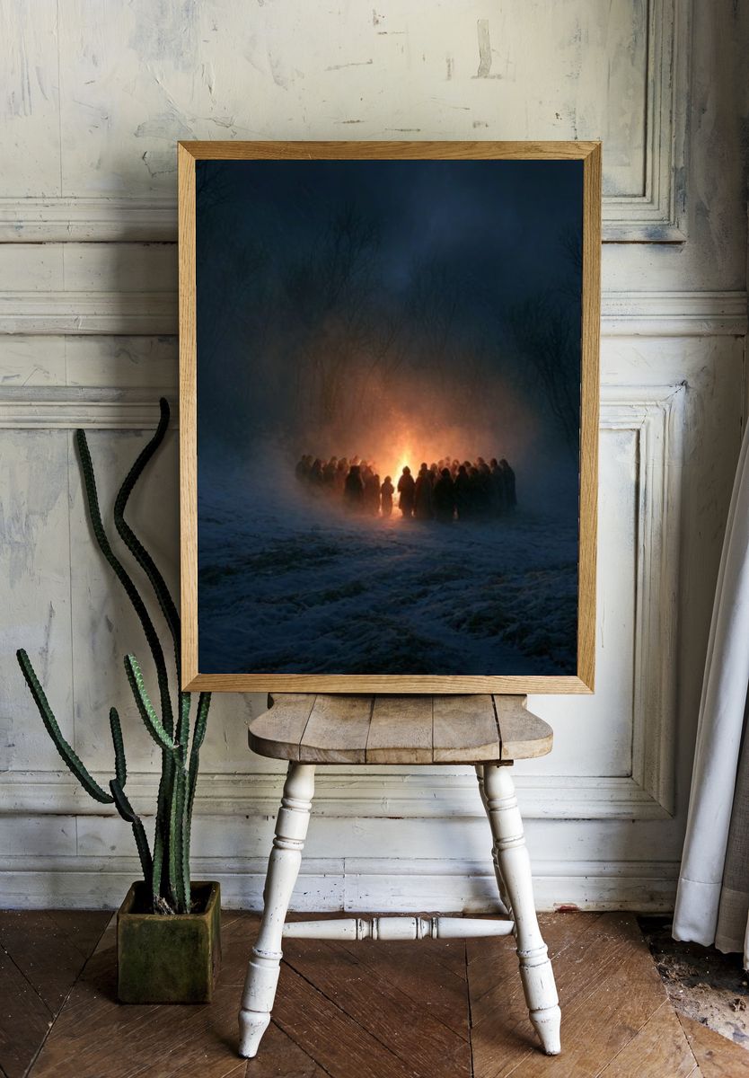 Winter Bonfire Gathering Photography Poster. room preview