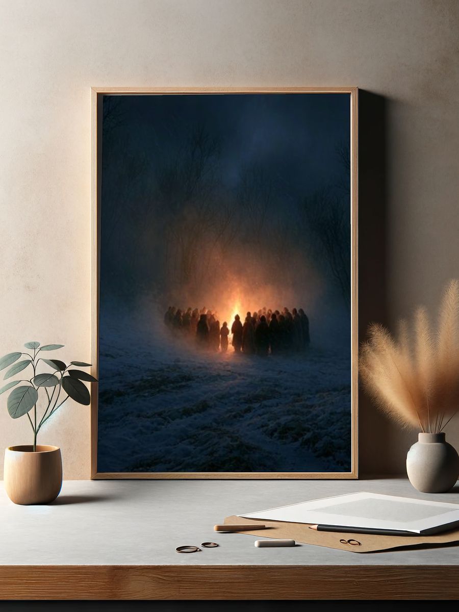 Winter Bonfire Gathering Photography Poster. — room view 2