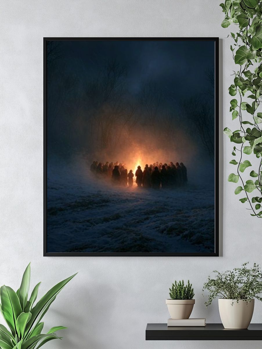 Winter Bonfire Gathering Photography Poster. — room view 4