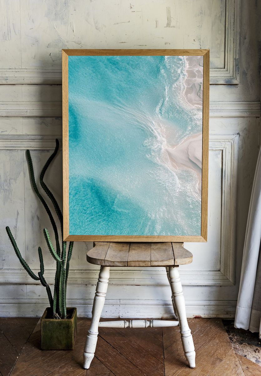 Turquoise Shoreline Aerial Photography Poster. — room view 1