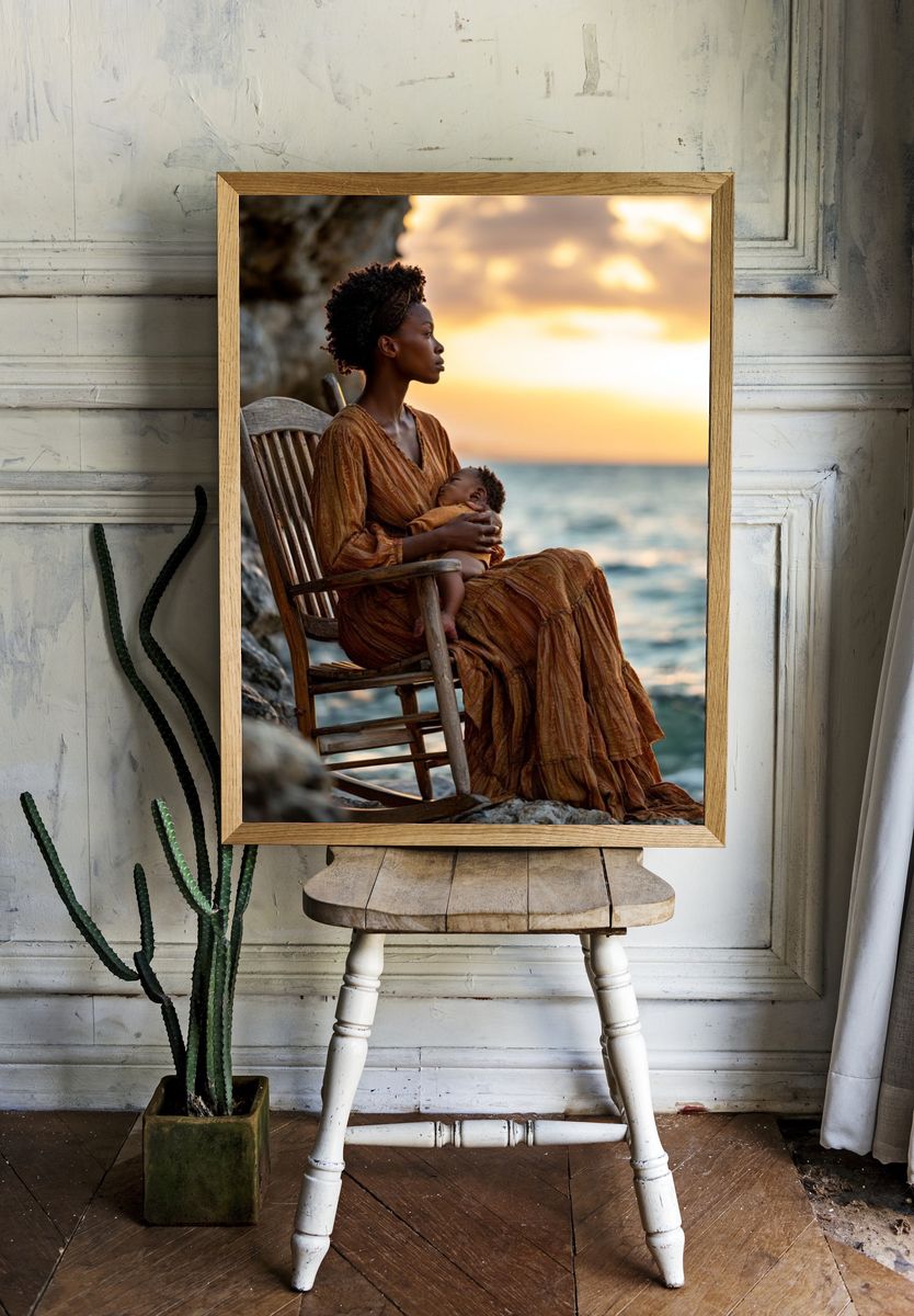 Seaside Mother and Child Photography Poster. — room view 1