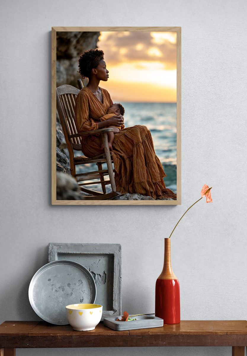 Seaside Mother and Child Photography Poster. — room view 3