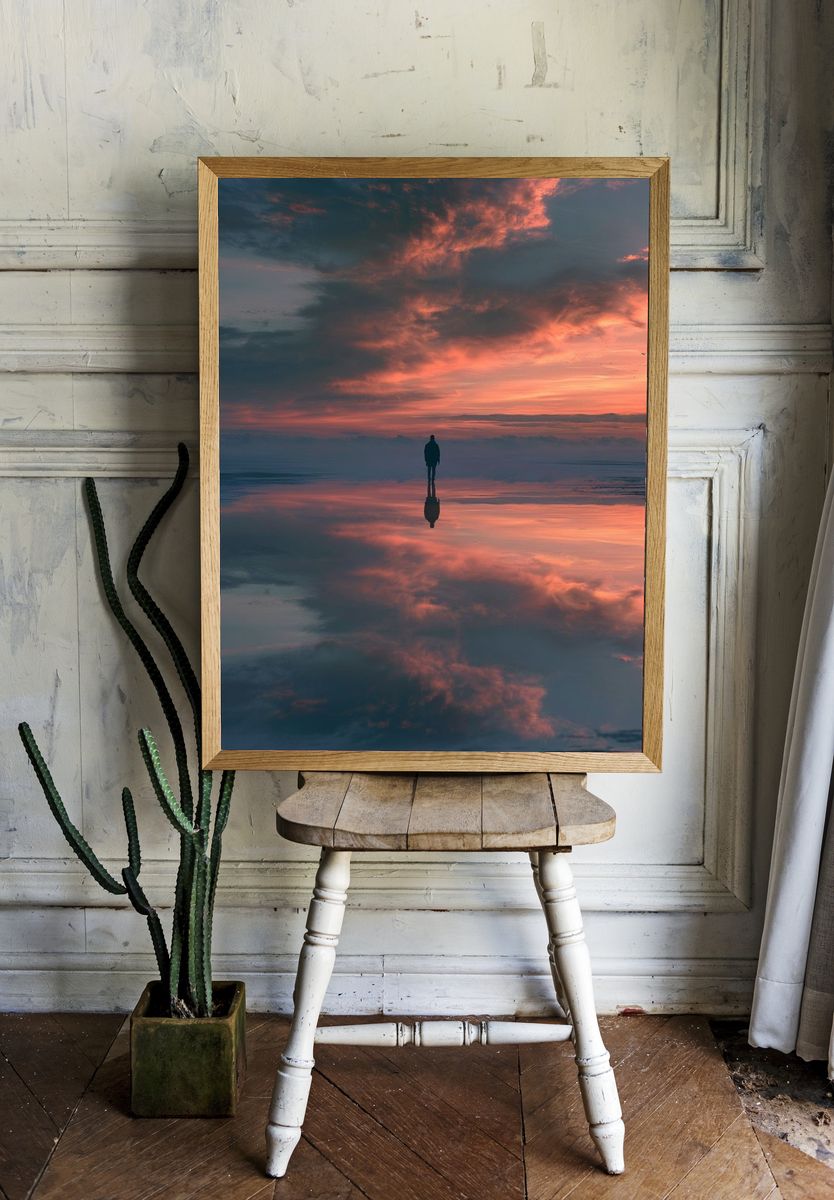 Sunset Reflection Silhouette Photography Poster. room preview