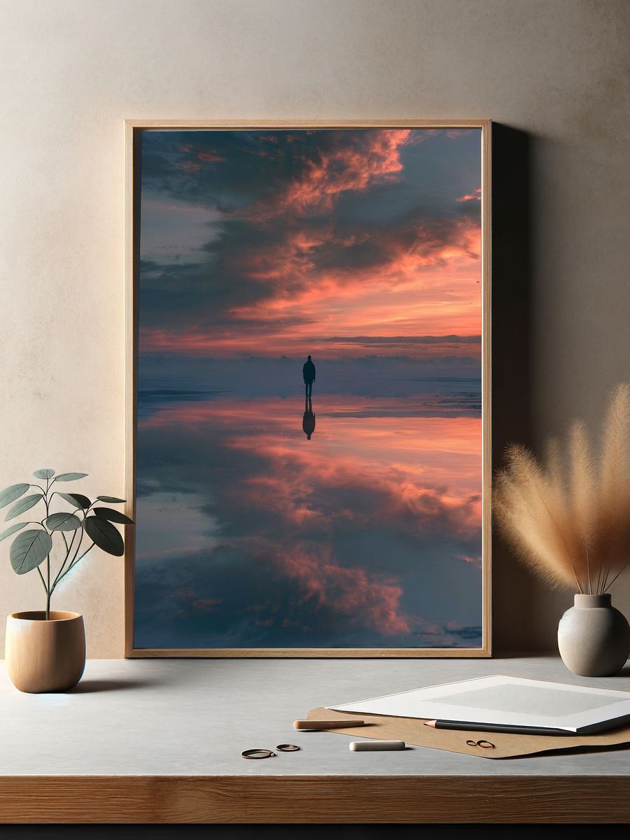 Sunset Reflection Silhouette Photography Poster. — room view 2