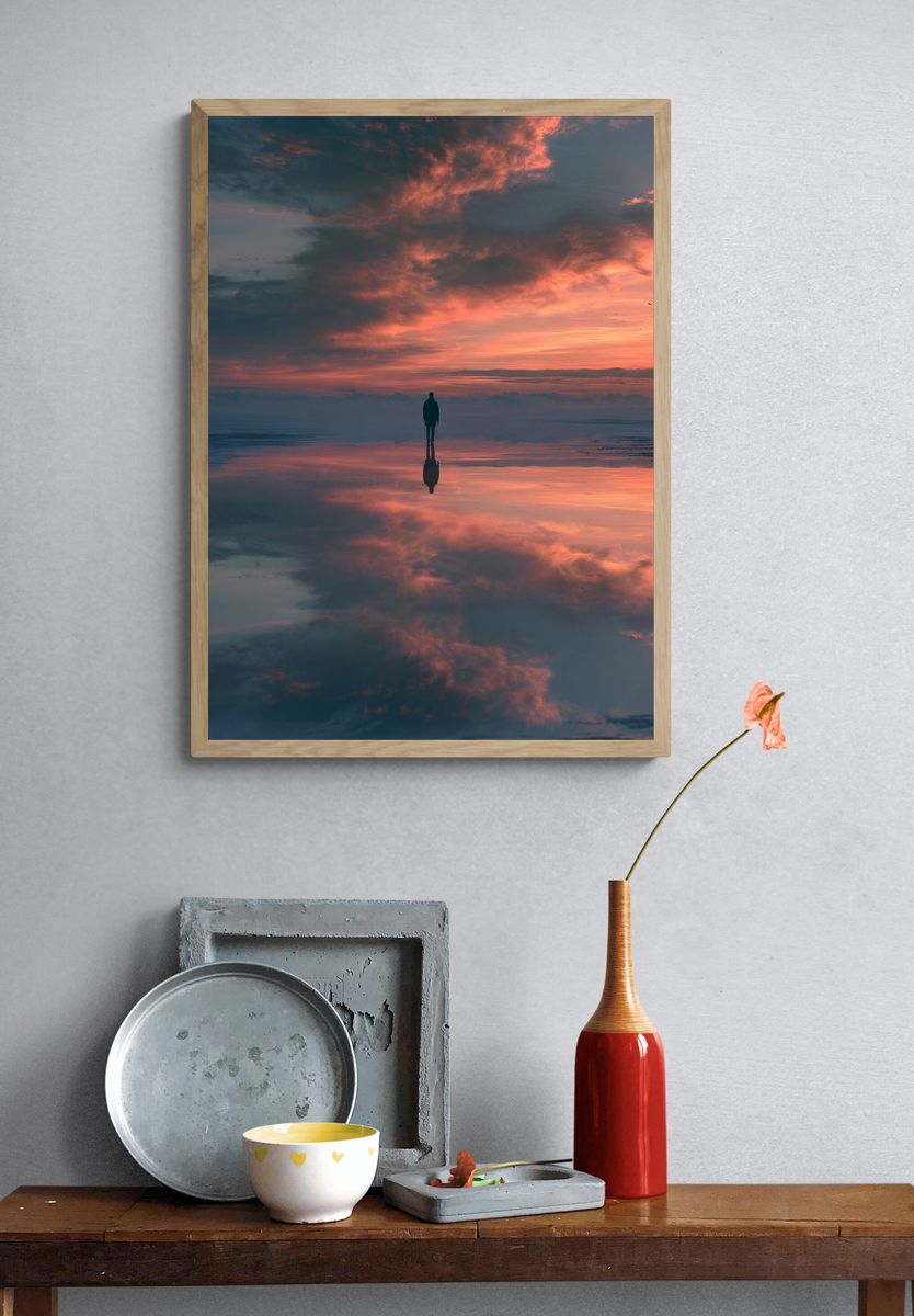 Sunset Reflection Silhouette Photography Poster. — room view 3