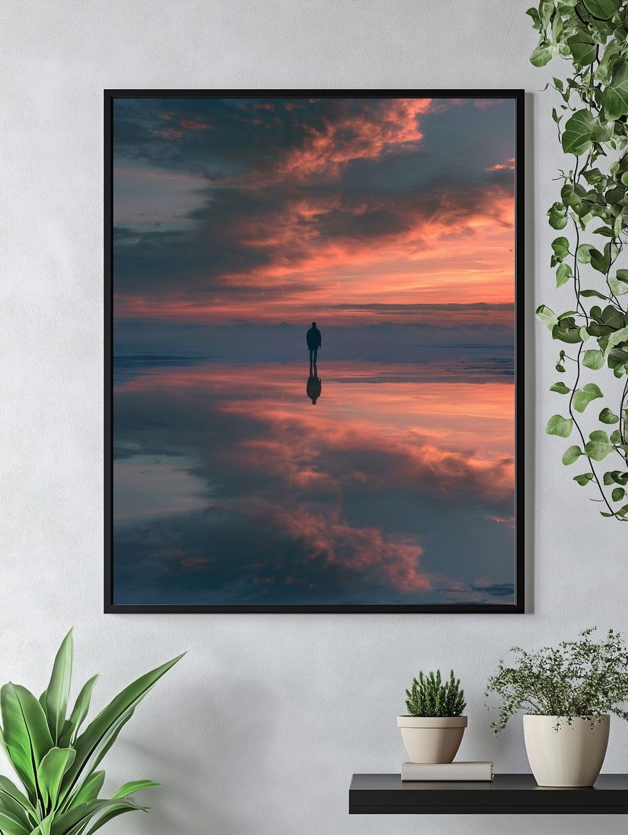 Sunset Reflection Silhouette Photography Poster. — room view 4