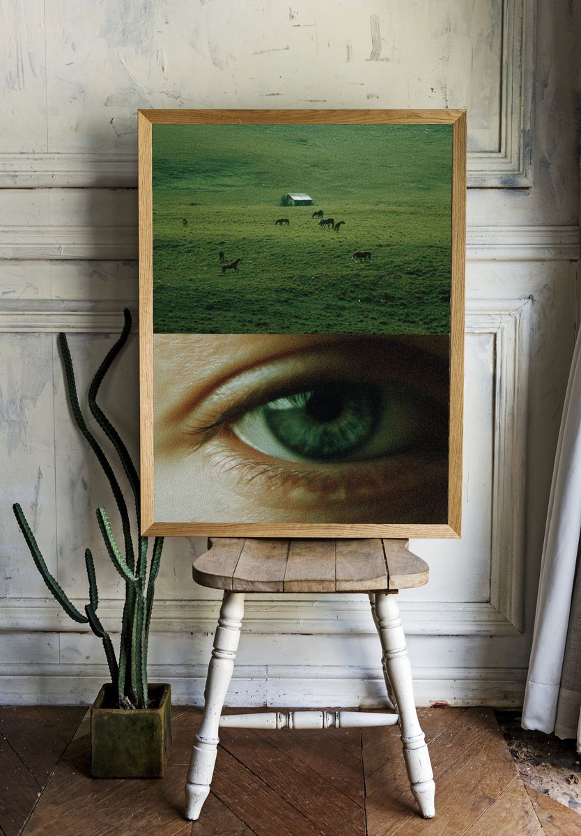 Green Pasture Eye Collage Print. room preview