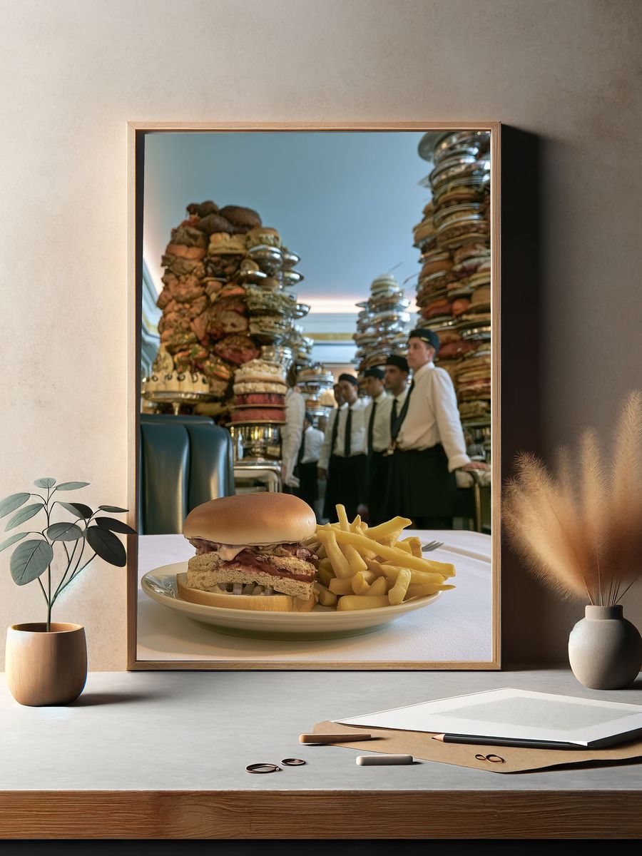 Gourmet Burger Table Scene Poster. — room view 2