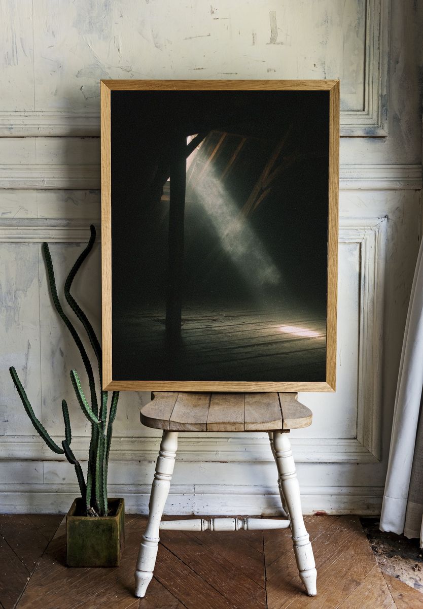 Dusty Attic Light Photography Poster. — room view 1