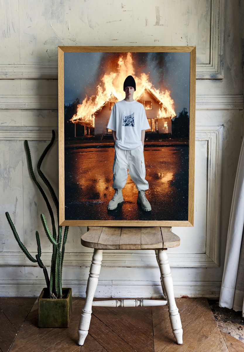 Burning House Fashion Portrait Poster. room preview