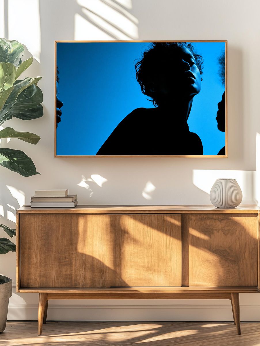 Blue Silhouette Portrait Poster. — room view 3
