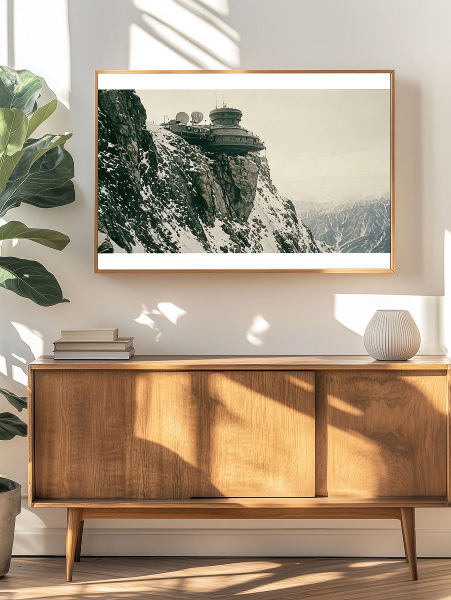 Snowy Cliff Observatory Photography Poster. — room view 3