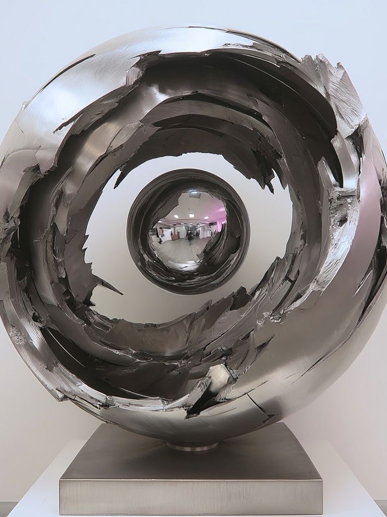 Sculptural Steel Orb Photography Poster. poster detail