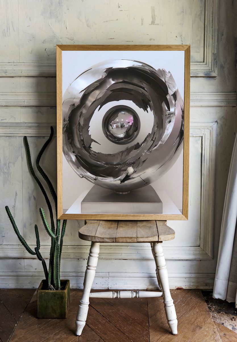 Sculptural Steel Orb Photography Poster. — room view 1
