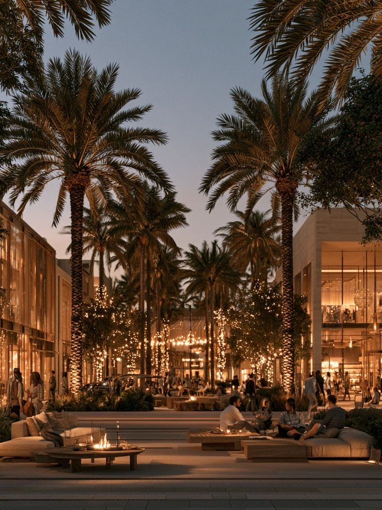 Palm Courtyard at Dusk Photography Poster. poster detail