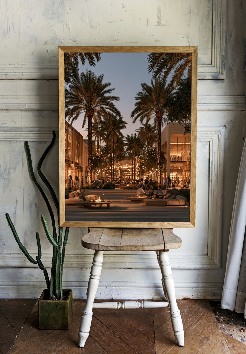 Palm Courtyard at Dusk Photography Poster. — room view 1