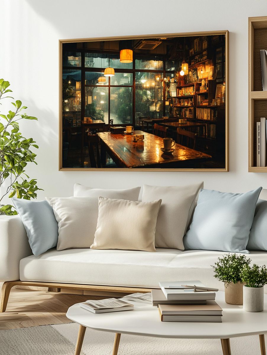 Rainy Cozy Cafe Interior Photography Poster. — room view 2