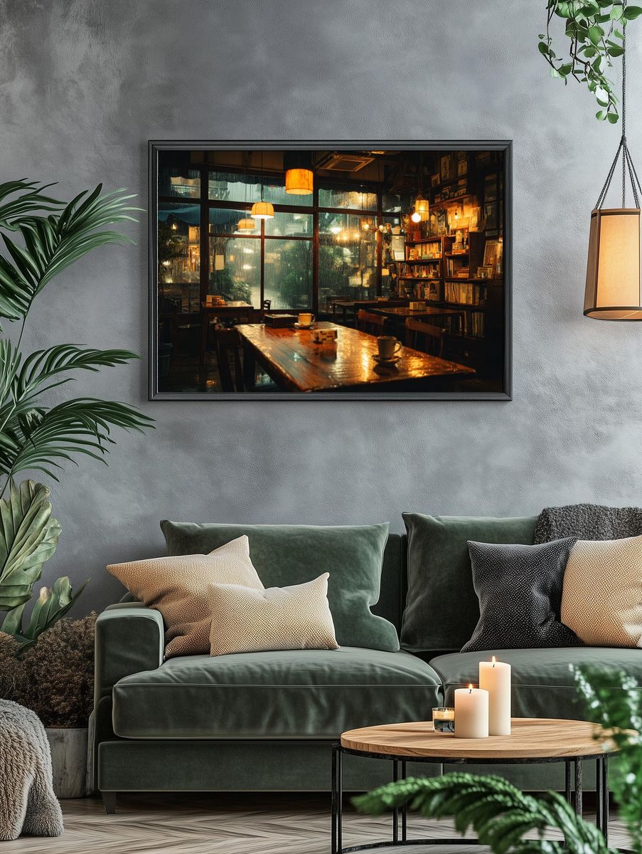 Rainy Cozy Cafe Interior Photography Poster. — room view 4