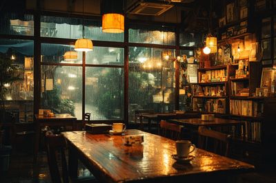 Rainy Cozy Cafe Interior Photography Poster. poster print