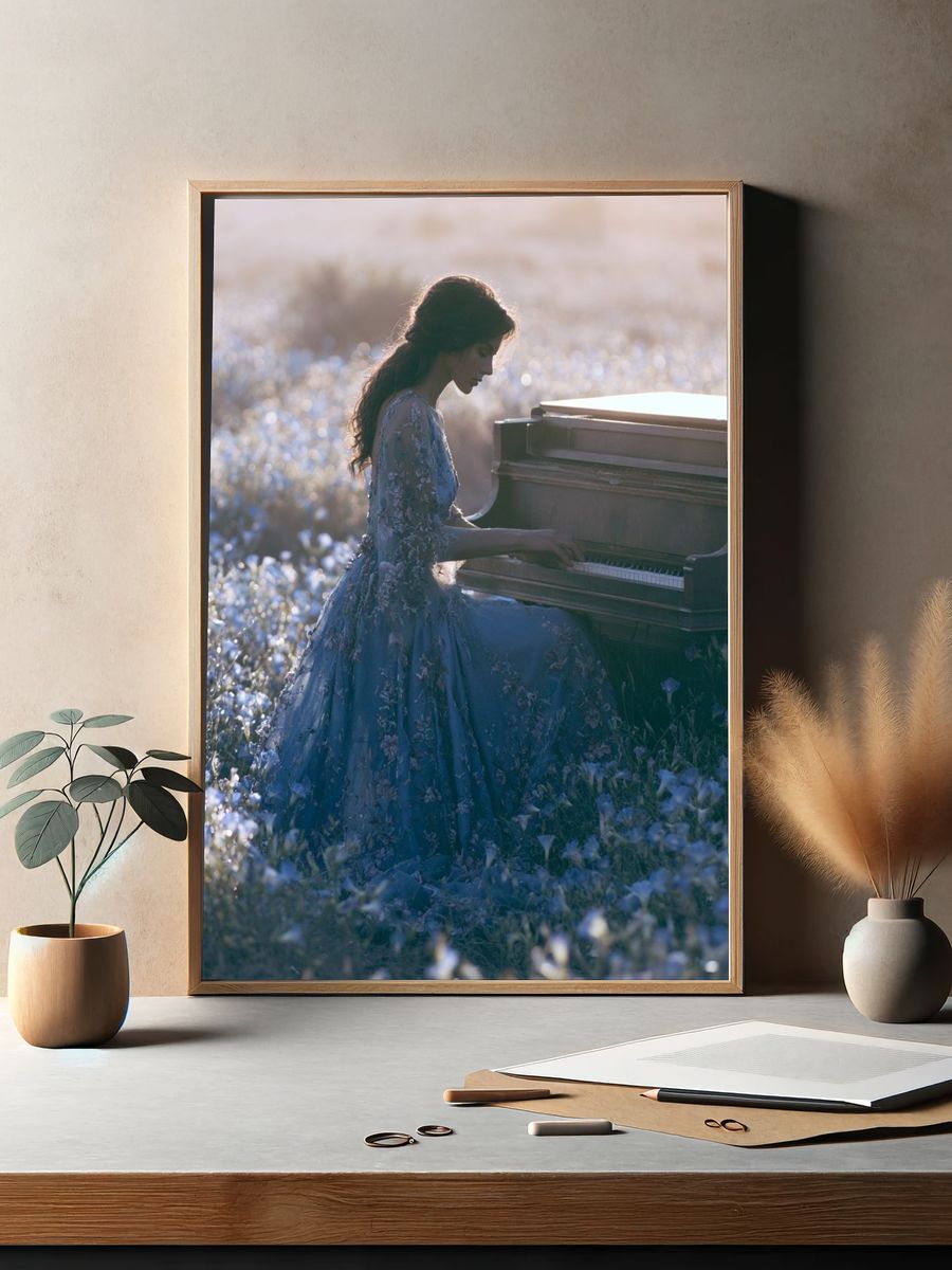 Piano in Bloom Photography Poster. — room view 2