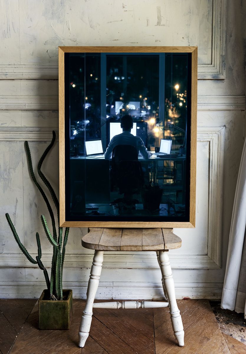 Night Office Workstation Photography Poster. — room view 1