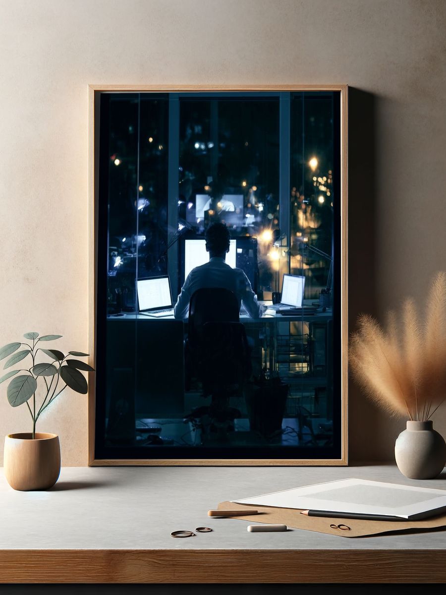 Night Office Workstation Photography Poster. — room view 2