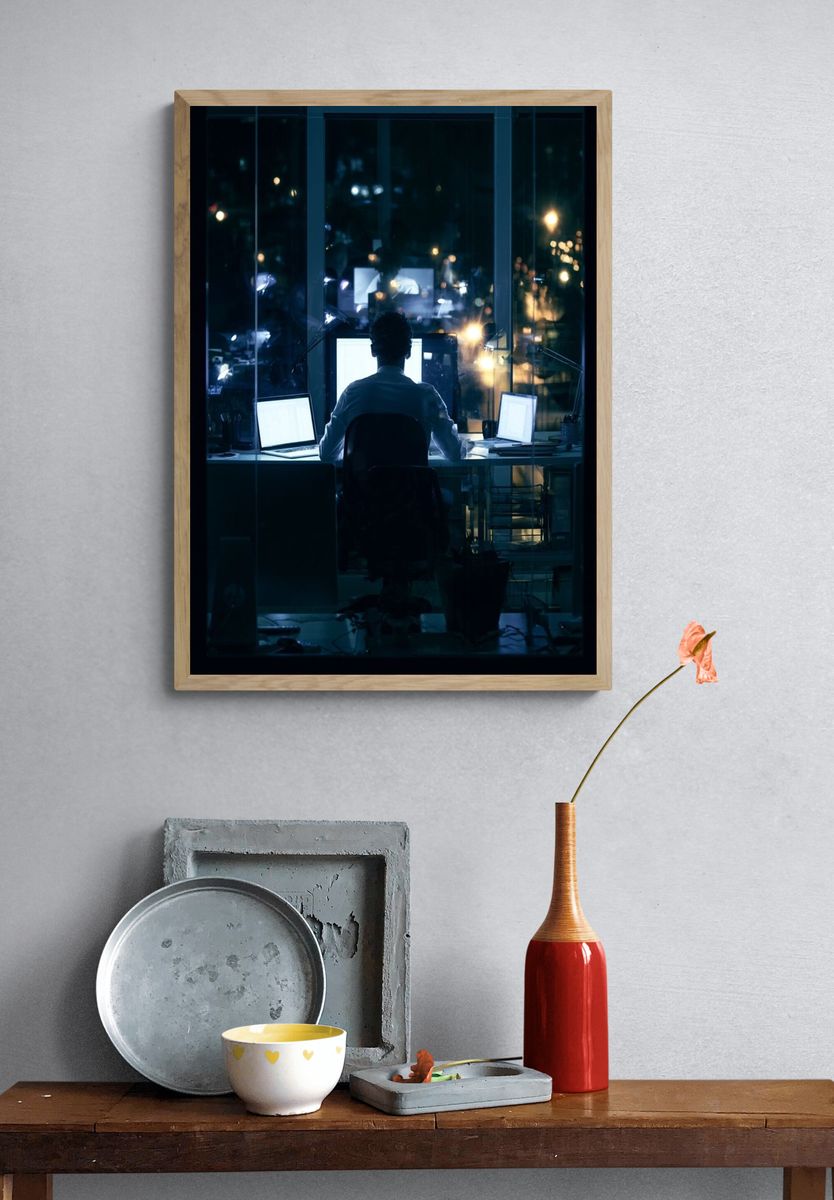 Night Office Workstation Photography Poster. — room view 3