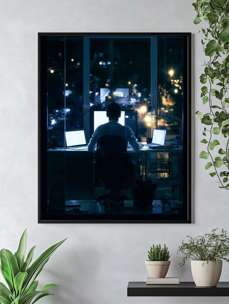 Night Office Workstation Photography Poster. — room view 4